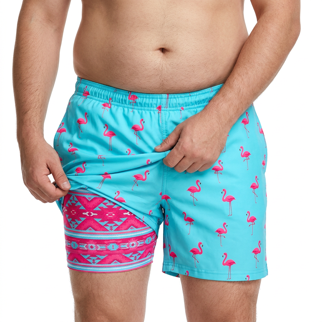 Men's Swim Trunks With Built In Compression - Made For Chubby Guys
