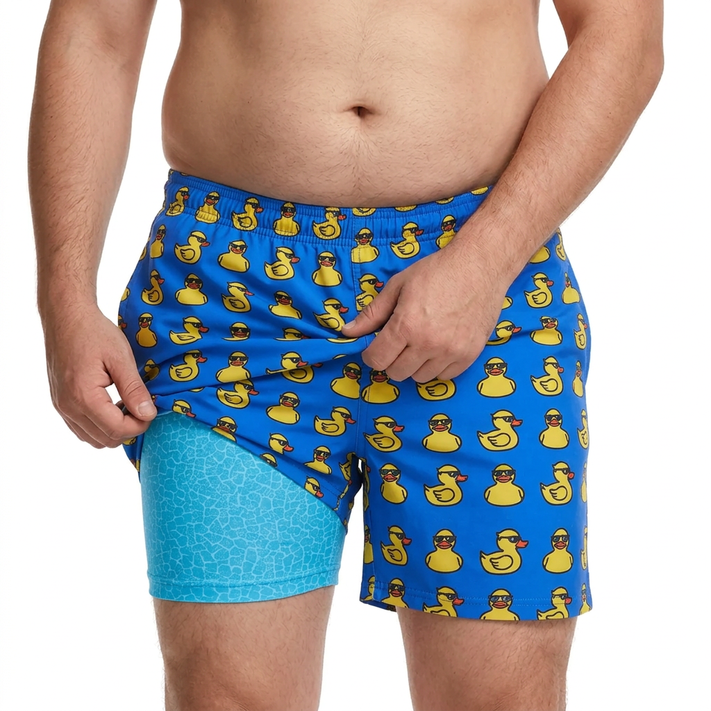 Men's Swim Trunks With Built In Compression - Made For Chubby Guys