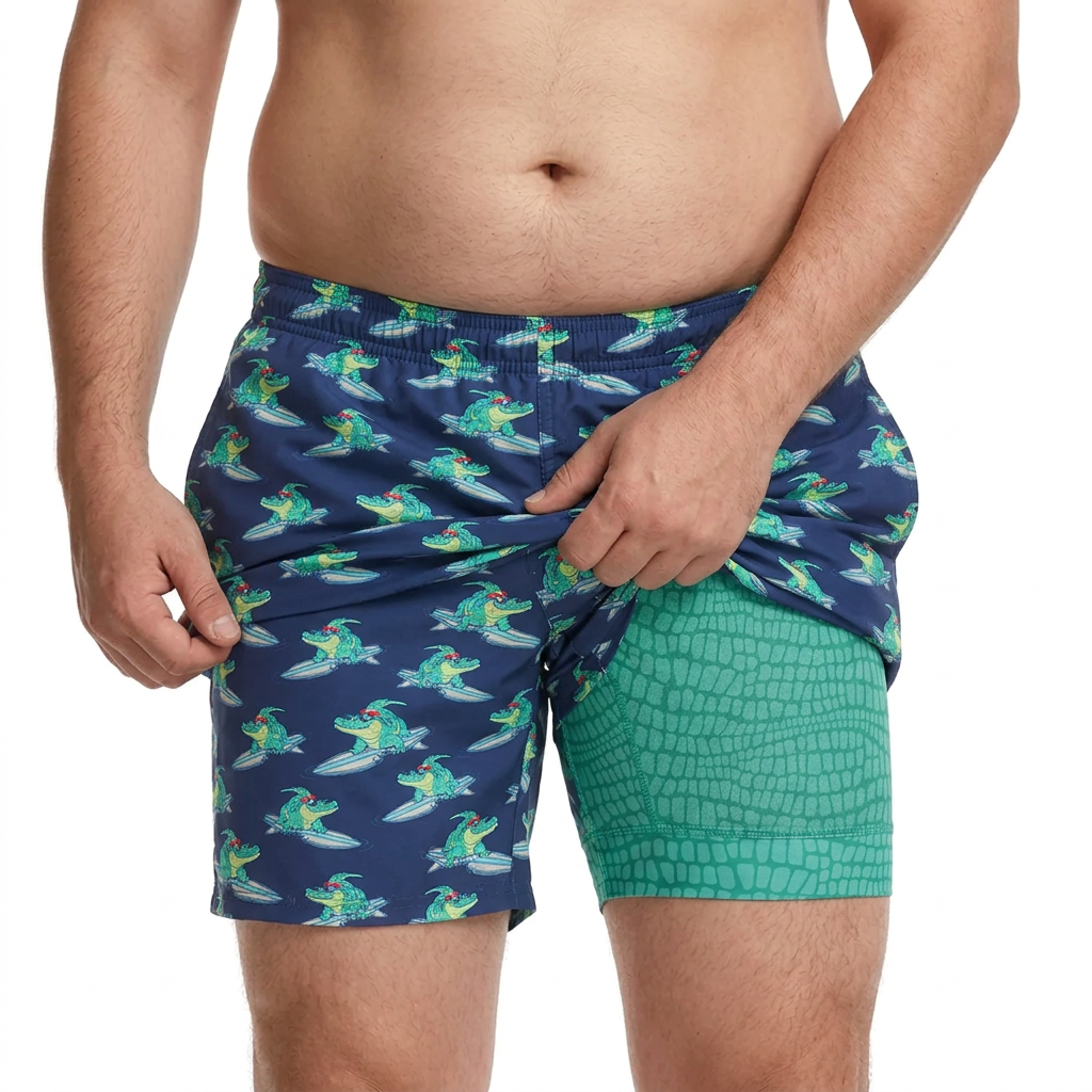 Men's Swim Trunks With Built In Compression - Made For Chubby Guys