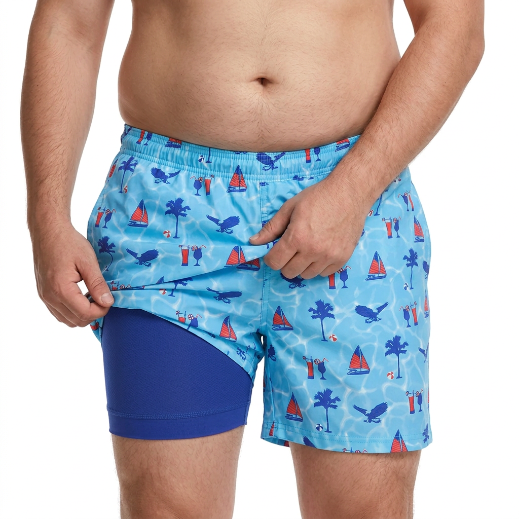 Men's Swim Trunks With Built In Compression - Made For Chubby Guys