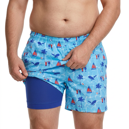 Men's Swim Trunks With Built In Compression - Made For Chubby Guys